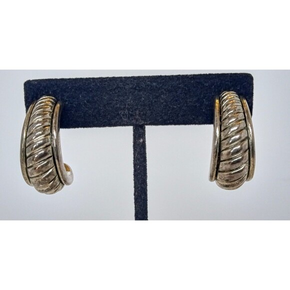 Premier Designs Vintage Silvertone Antique Look Crescent Half Hoop Earrings 1.25 - Picture 3 of 8